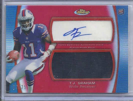 T.J. GRAHAM 2012 TOPPS FINEST RED REFRACTOR JUMBO JERSEY AUTO RC #D /25