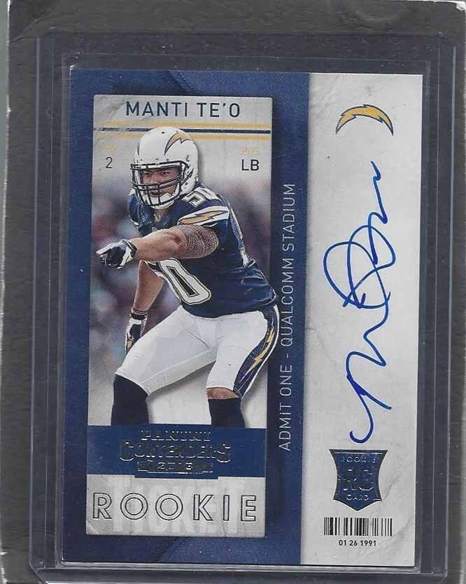 MANTI TE'O 2013 CONTENDERS ROOKIE TICKET VARIATION ON CARD AUTO RC #222