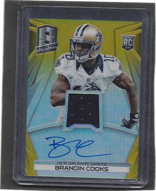 BRANDIN COOKS 2014 PANINI SPECTRA GOLD PRIZM JERSEY ON CARD AUTO RC #D 21/25