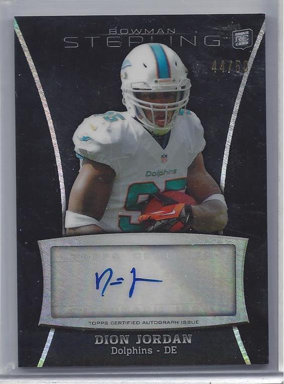 DION JORDAN 2013 BOWMAN STERLING BLACK REFRACTOR DOLPHINS AUTO RC #D 44/50