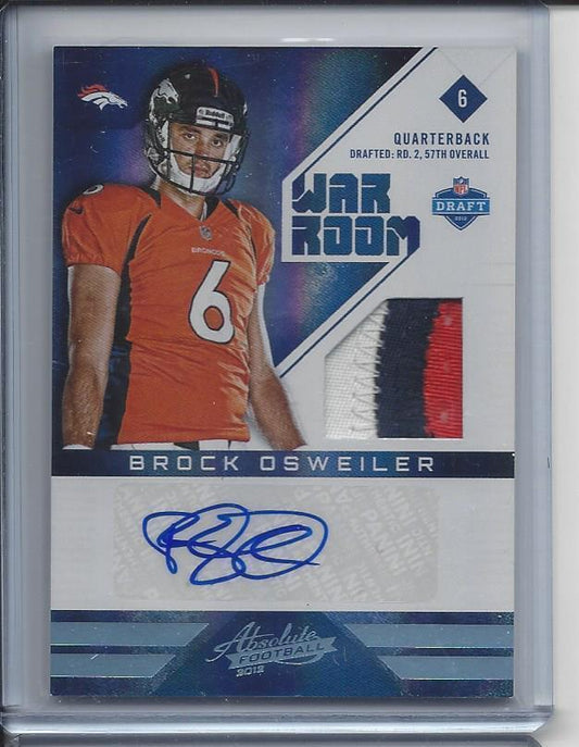 BROCK OSWEILER 2012 ABSOLUTE WAR ROOM PLATINUM BLUE 3 COLOR PATCH AUTO RC #D /25