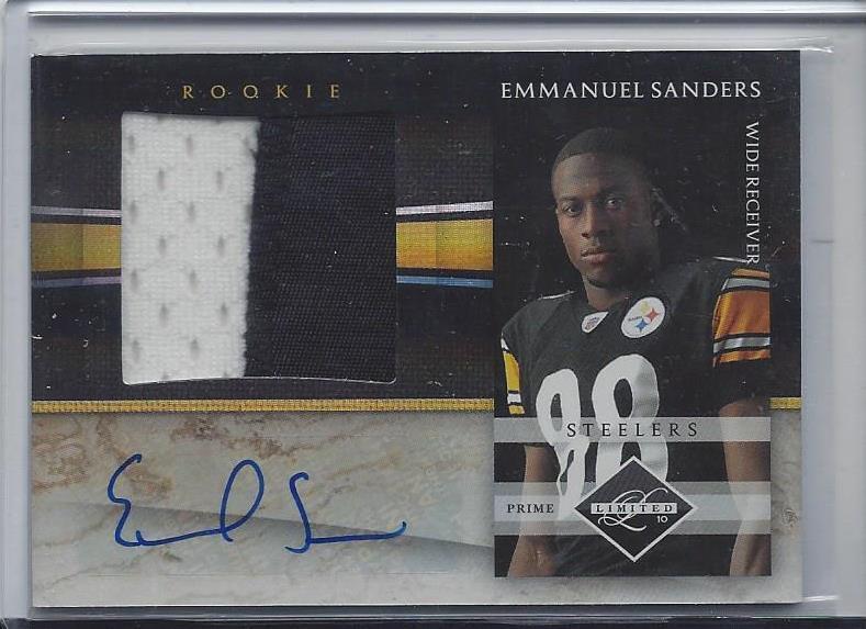 EMMANUEL SANDERS 2010 LIMITED JUMBO 2 COLOR PATCH AUTO RC #D 10/25