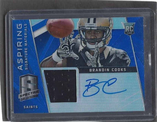 BRANDIN COOKS 2014 PANINI SPECTRA ASPIRING BLUE PRIZM JERSEY ON CARD AUTO RC /15