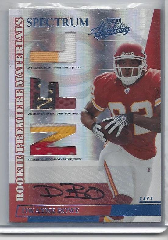 DWAYNE BOWE 2007 ABSOLUTE RPM SPECTRUM TRIPLE 3 COLOR PATCH BALL AUTO RC #D /50