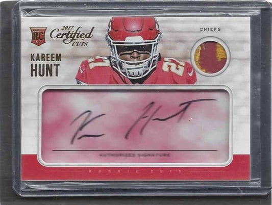 KAREEM HUNT 2017 DONRUSS CERTIFIED CUTS RED CHIEFS 3 COLOR PATCH AUTO RC #D /99