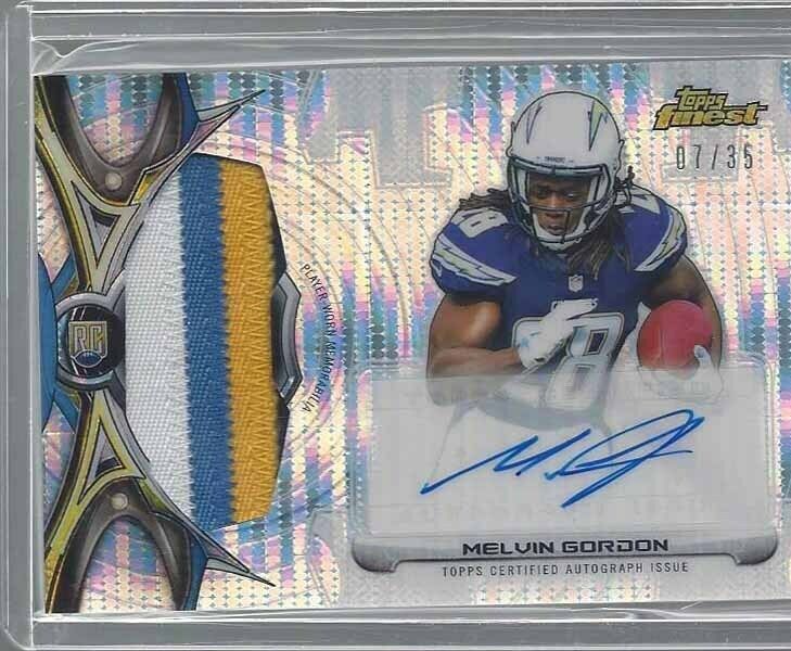 MELVIN GORDON 2015 TOPPS FINEST PULSAR REFRACTOR JUMBO 4 COLOR PATCH AUTO RC /35