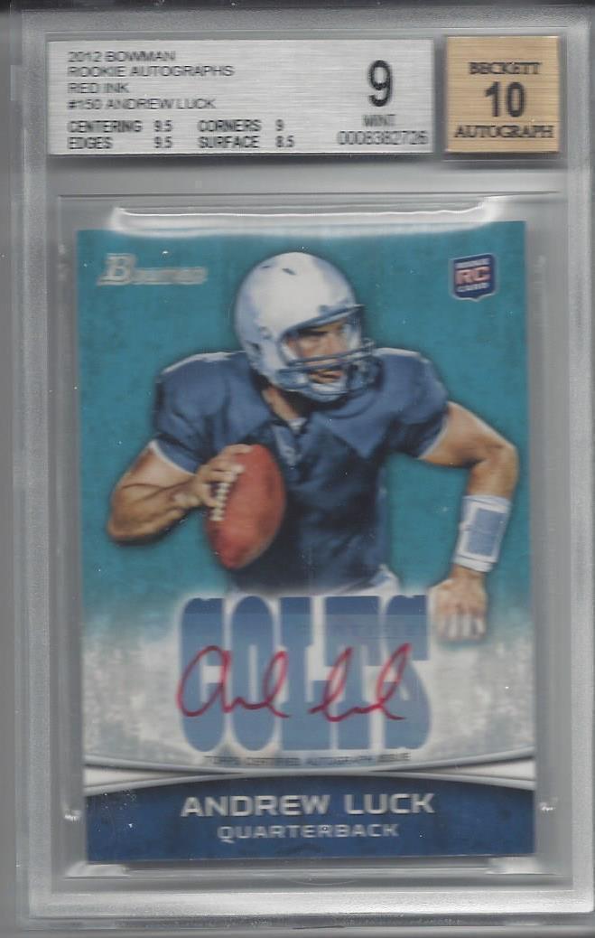 ANDREW LUCK 2012 BOWMAN ROOKIE AUTO RED INK COLTS RC SP /15 #150  BGS 9 10 AUTO