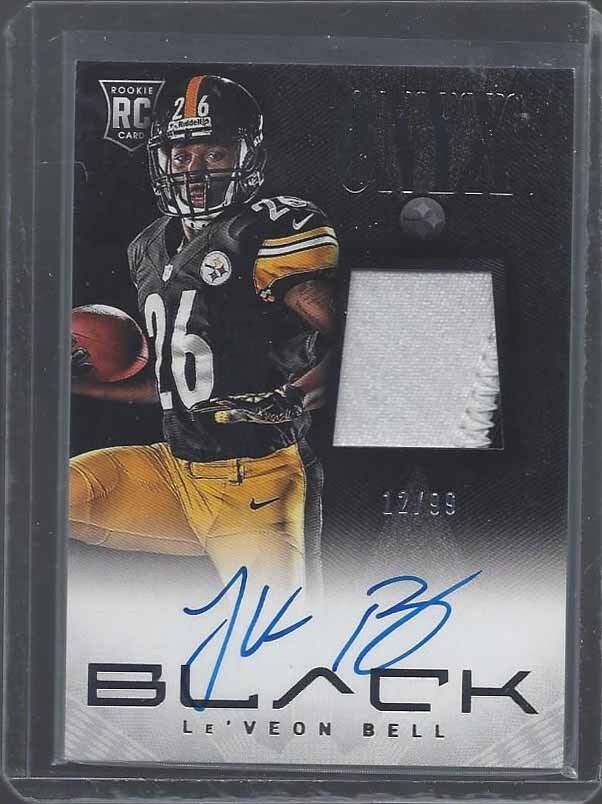 LE'VEON BELL 2013 PANINI BLACK ONYX RPA 2 COLOR PATCH ON CARD AUTO RC #D 12/99
