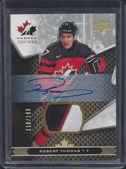 ROBERT THOMAS 2018 UPPER DECK CANADA JUNIORS 3 COLOR PATCH AUTO #D 110/199