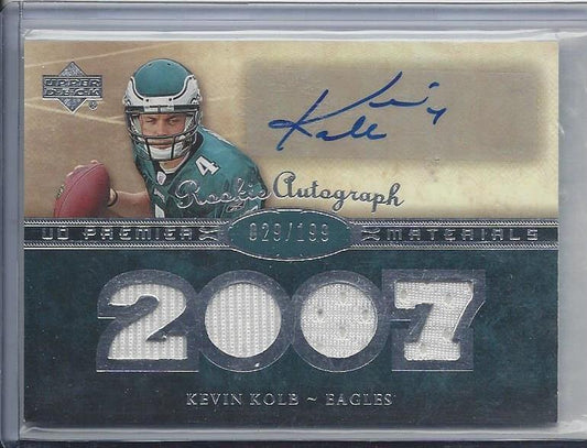 KEVIN KOLB 2007 UD PREMIER MATERIALS QUAD JERSEY AUTO RC #D 29/199