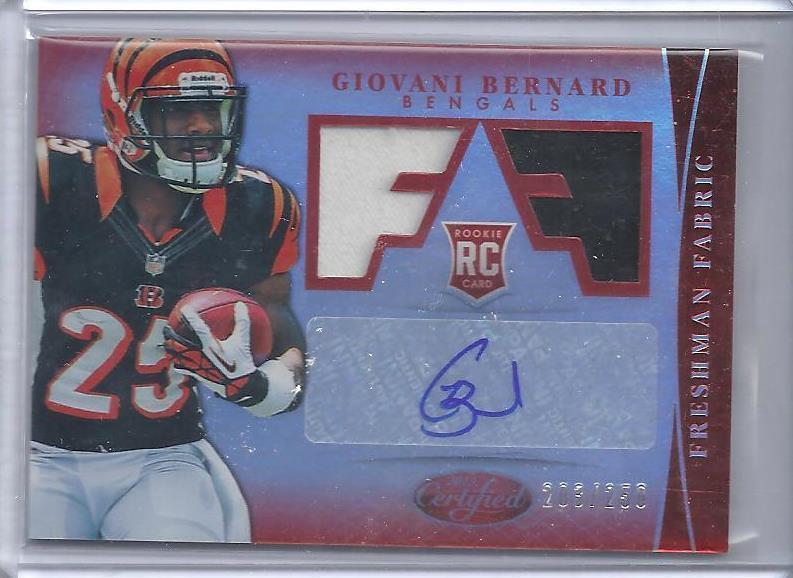 GIOVANI BERNARD 2013 CERTIFIED FRESHMAN FABRIC RED DUAL JERSEY AUTO RC #D /250