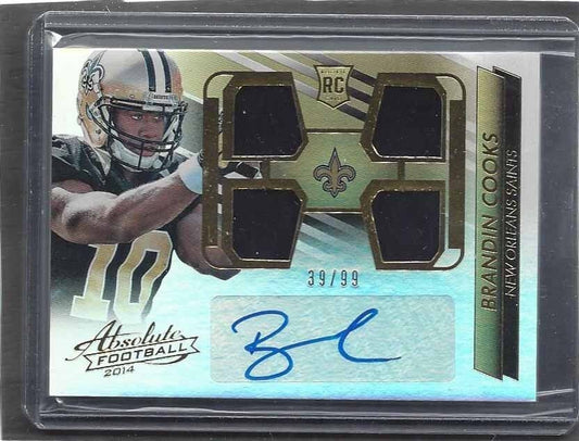 BRANDIN COOKS 2014 ABSOLUTE QUAD ROOKIE JERSEY AUTO RC #D 39/99