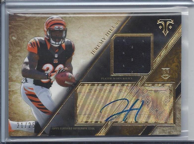 JEREMY HILL 2014 TOPPS TRIPLE THREADS BENGALS GOLD RELIC JERSEY AUTO RC #D 21/25