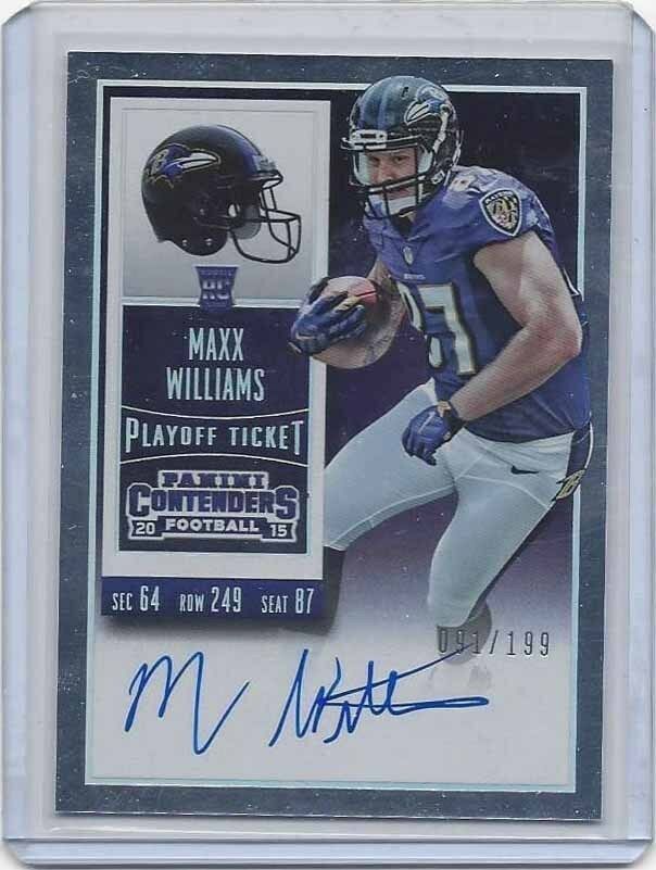 MAXX WILLIAMS 2015 PANINI CONTENDERS PLAYOFF TICKET RAVENS RC AUTO #D /199