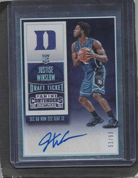 JUSTISE WINSLOW 2015 PANINI CONTENDERS DRAFT TICKET DUKE FOIL AUTO RC #D 53/99