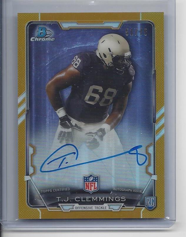 T.J. CLEMMINGS 2015 BOWMAN GOLD REFRACTOR ON CARD ROOKIE AUTO RC #D 51/75