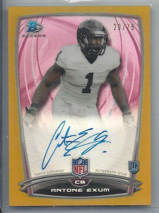 ANTONE EXUM 2014 BOWMAN CHROME GOLD REFRACTOR VIKINGS ON CARD AUTO RC #D 29/75