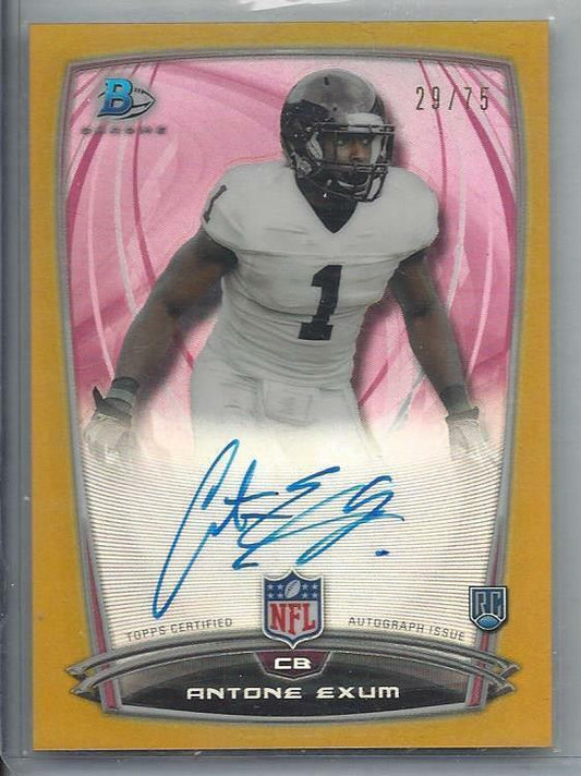 ANTONE EXUM 2014 BOWMAN CHROME GOLD REFRACTOR VIKINGS ON CARD AUTO RC #D 29/75