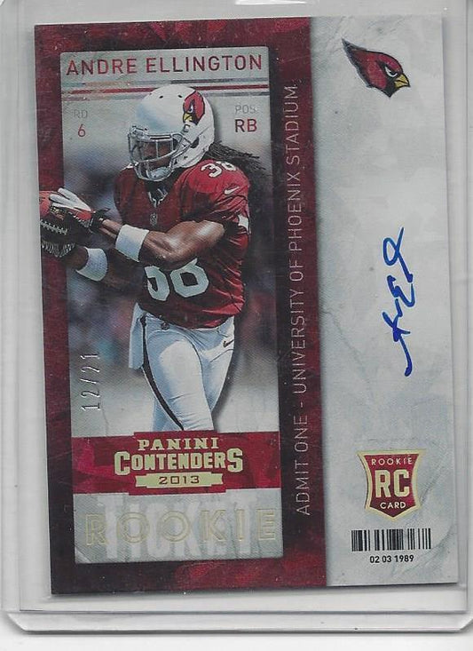ANDRE ELLINGTON 2013 CONTENDERS CRACKED ICE VARIATION CARDINALS AUTO RC #D 12/21