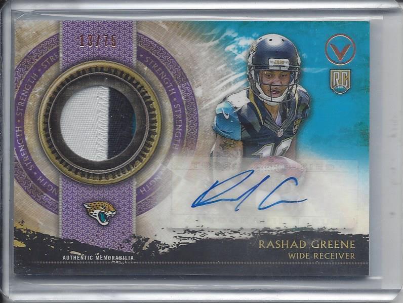 1/1 RASHAD GREENE 2014 TOPPS VALOR STRENGTH 3 COLOR PATCH AUTO RC #D 13/75 JSY#!