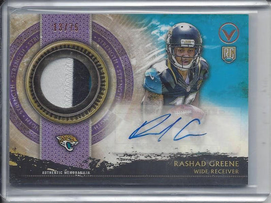 1/1 RASHAD GREENE 2014 TOPPS VALOR STRENGTH 3 COLOR PATCH AUTO RC #D 13/75 JSY#!