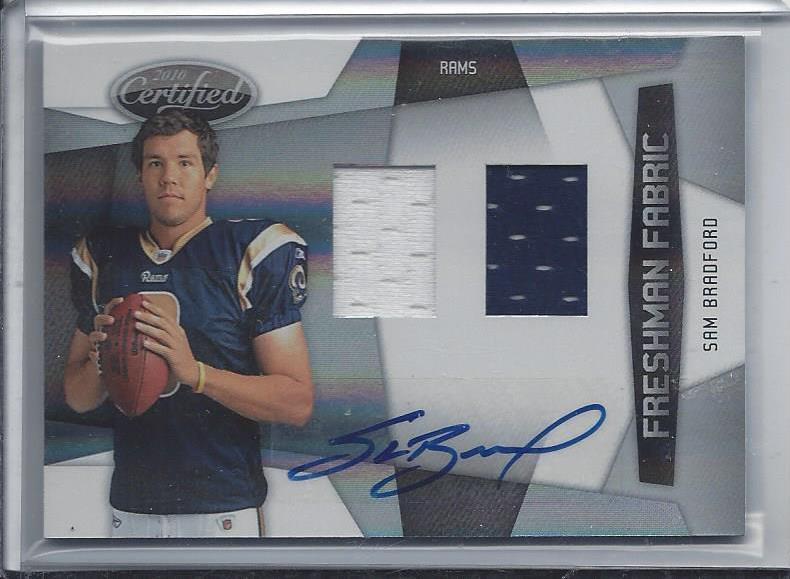 SAM BRADFORD 2010 CERTIFIED FRESHMAN FABRIC DUAL JERSEY AUTO RC #D 295/299