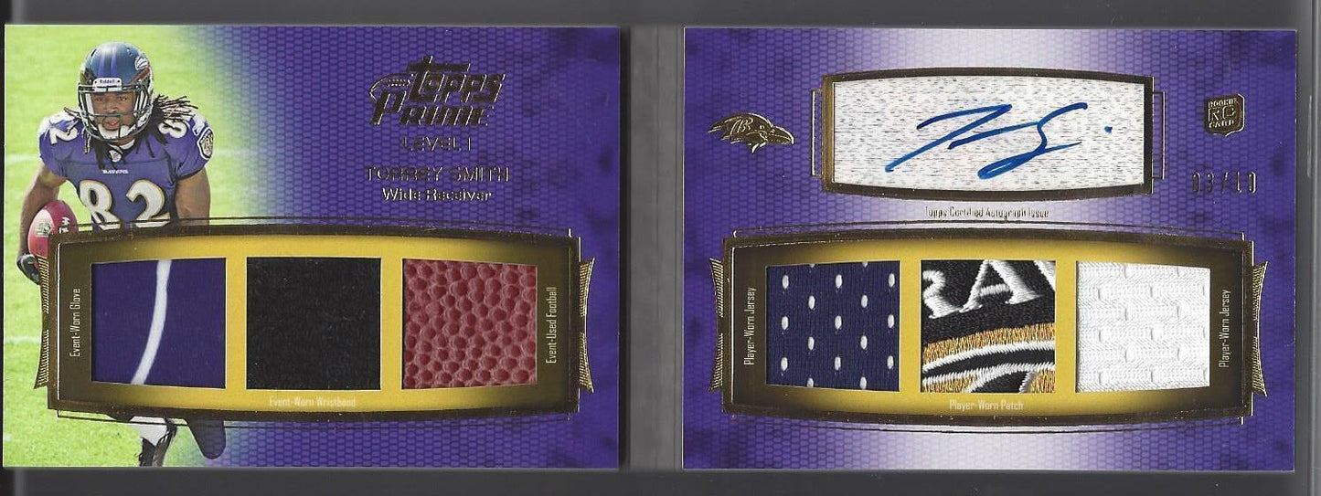 TORREY SMITH 2011 TOPPS PRIME LEVEL 1 BOOK 6 PIECE LOGO PATCH AUTO RC #D 3/10