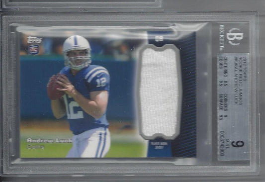ANDREW LUCK 2012 TOPPS ROOKIE RELIC JUMBO COLTS JERSEY RC BGS 9 MINT