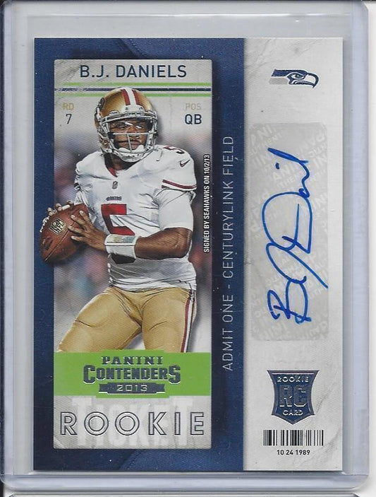 B.J. DANIELS 2013 PANINI CONTENDERS ROOKIE TICKET TRUE RC AUTO #109