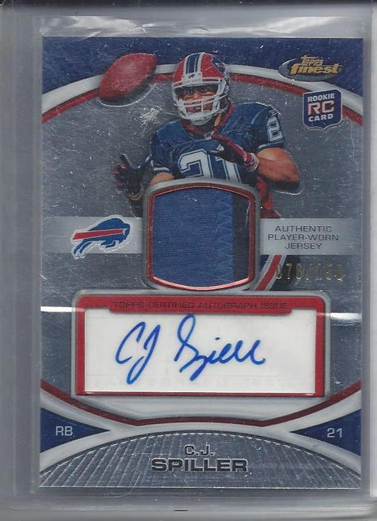 C.J. SPILLER 2010 TOPPS FINEST RPA 2 COLOR PATCH AUTO RC #D 76/150
