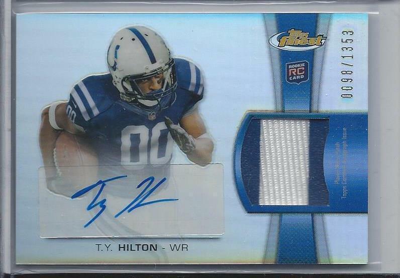 T.Y. HILTON 2012 TOPPS FINEST REFRACTOR 2 COLOR PATCH AUTO RC #D /1353