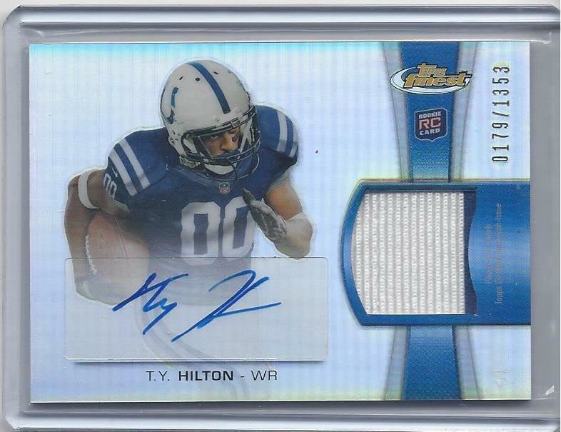 T.Y. HILTON 2012 TOPPS FINEST REFRACTOR 2 COLOR PATCH AUTO RC #D /1353