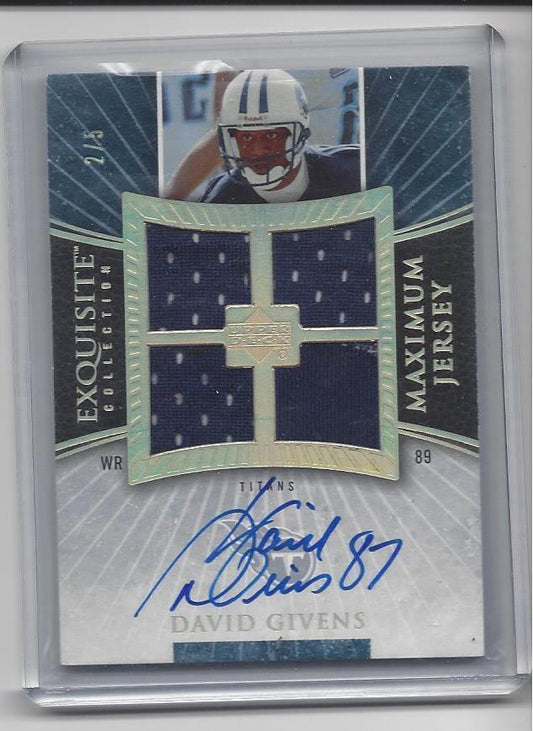 DAVID GIVENS 2006 EXQUISITE MAXIMUM QUAD JERSEY GOLD HOLOFOIL AUTO #D 2/5