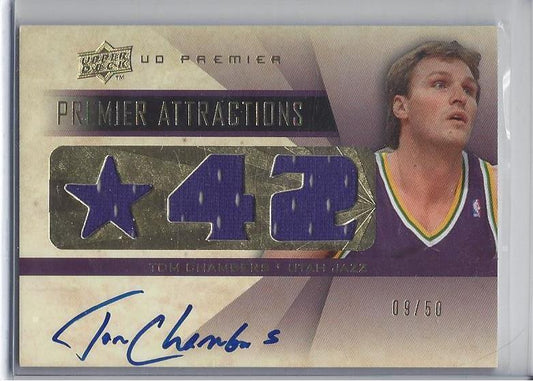 TOM CHAMBERS 2008-09 UD PREMIER ATTRACTIONS TRIPLE JERSEY ON CARD AUTO #D 9/50