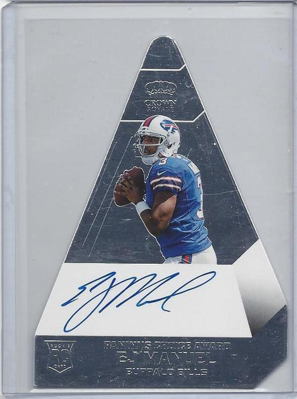 E.J. MANUEL 2013 CROWN ROYALE SILVER CHOICE AWARD DIE CUT ON CARD AUTO RC #D /49