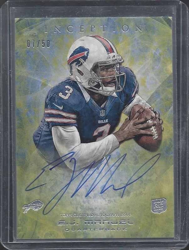 E.J. MANUEL 2013 TOPPS INCEPTION YELLOW ON CARD ROOKIE AUTO RC #D 7/50