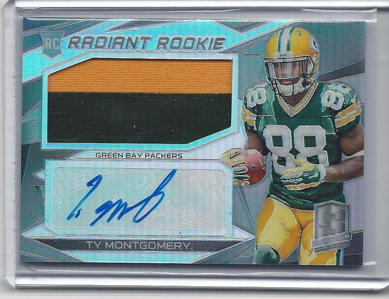 TY MONTGOMERY 2015 SPECTRA RADIANT ROOKIE PRIZM 2 COLOR PATCH AUTO RC #D 10/99