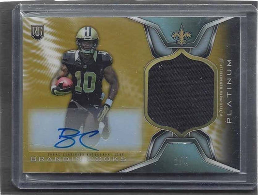 BRANDIN COOKS 2014 TOPPS PLATINUM GOLD REFRACTOR RPA ROOKIE PATCH AUTO RC #D 2/5