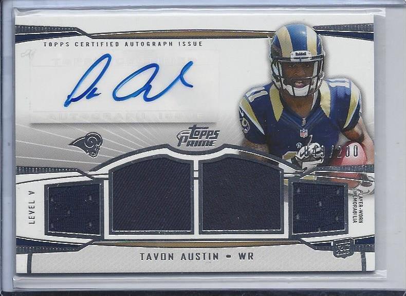 TAVON AUSTIN 2013 TOPPS PRIME LEVEL 5 (V) QUAD JERSEY AUTO RC #D 49/200