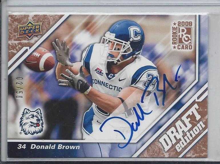 DONALD BROWN 2009 UPPER DECK UD DRAFT GOLD ON CARD AUTO RC #D 2/50
