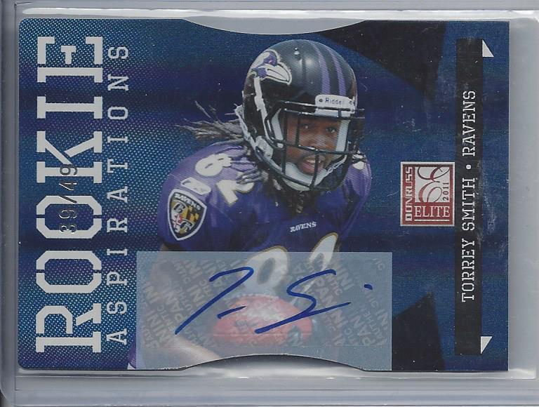 TORREY SMITH 2011 DONRUSS ELITE ASPIRATIONS BLUE DIE CUT RAVENS AUTO RC #D 39/49