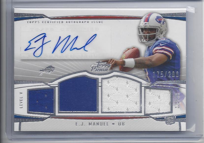 E.J. MANUEL 2013 TOPPS PRIME RPA QUAD ROOKIE JERSEY AUTO RC #D /200