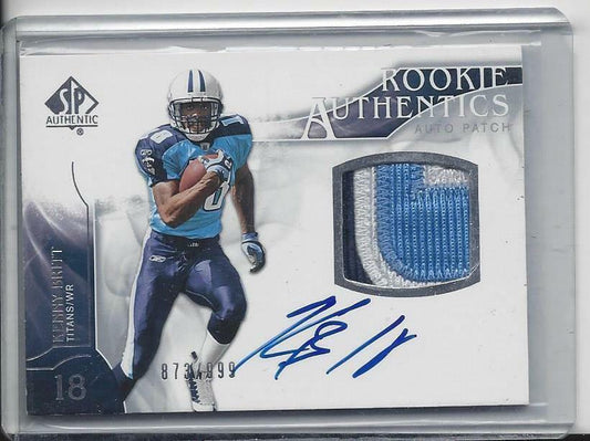 KENNY BRITT 2009 SP AUTHENTIC RPA MULTI COLOR PATCH ON CARD AUTO RC #D /999