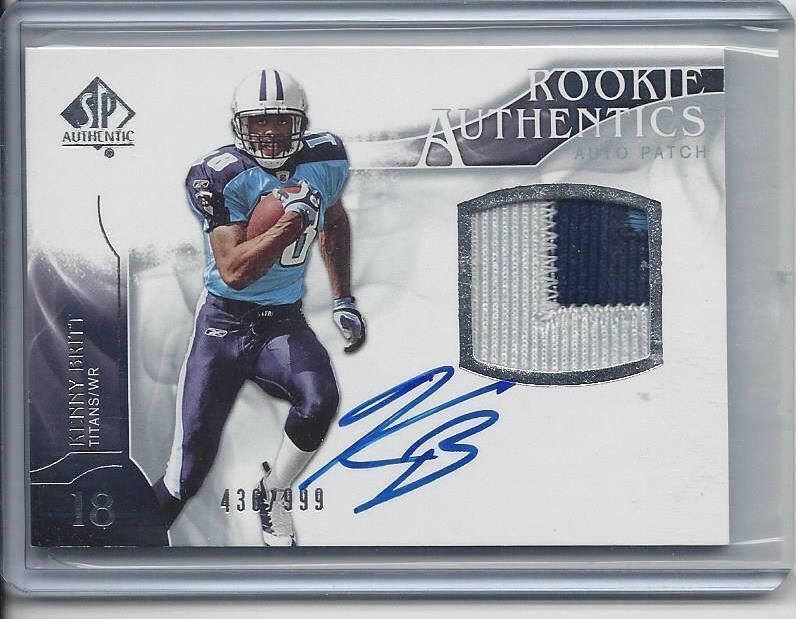 KENNY BRITT 2009 SP AUTHENTIC RPA MULTI COLOR PATCH ON CARD AUTO RC #D /999