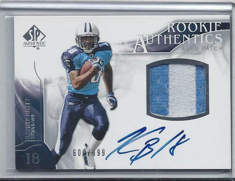 KENNY BRITT 2009 SP AUTHENTIC RPA MULTI COLOR PATCH ON CARD AUTO RC #D /999