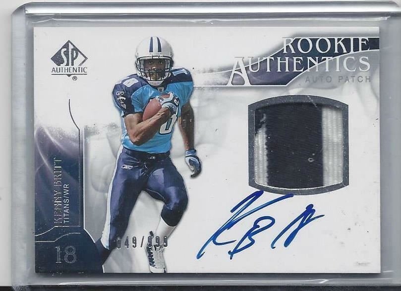 KENNY BRITT 2009 SP AUTHENTIC RPA MULTI COLOR PATCH ON CARD AUTO RC #D /999