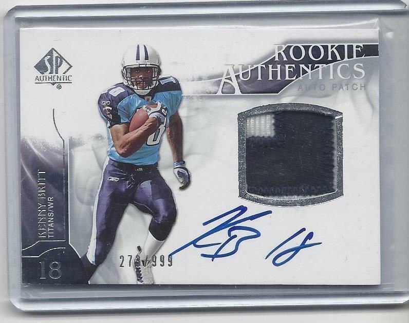 KENNY BRITT 2009 SP AUTHENTIC RPA MULTI COLOR PATCH ON CARD AUTO RC #D /999