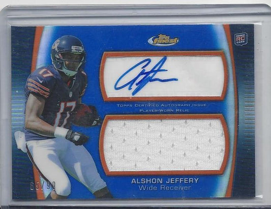 ALSHON JEFFERY 2012 TOPPS FINEST BLUE REFRACTOR JUMBO JERSEY AUTO RC #D 65/99