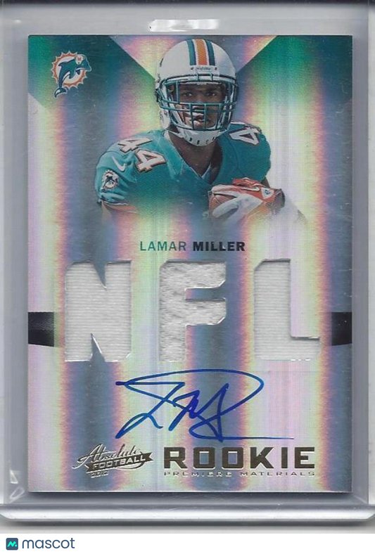 LAMAR MILLER 2012 ABSOLUTE RPM DOLPHINS TRIPLE JERSEY ON CARD AUTO RC #D /299