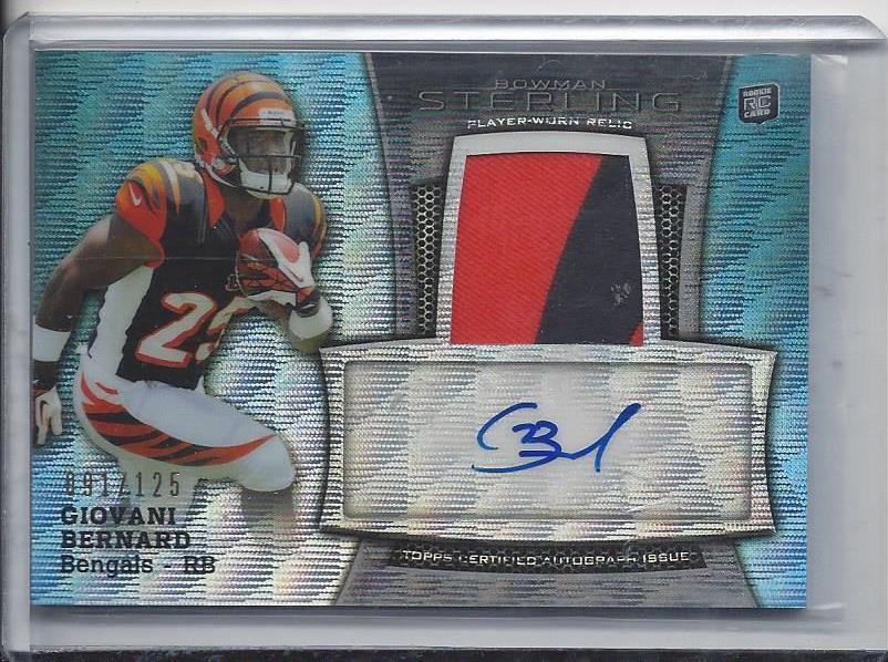 GIOVANI BERNARD 2013 BOWMAN STERLING BLUE WAVE REFRACTOR 2 CL PATCH AUTO RC /125